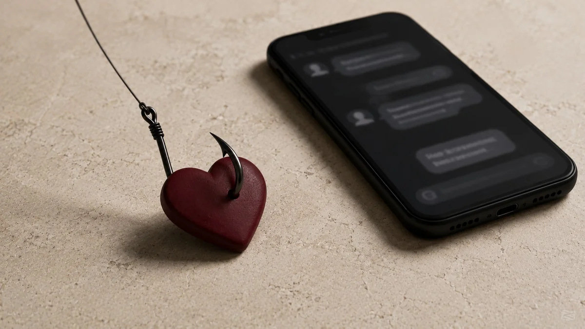 A smartphone emitting aggressive red pressure waves — emotional manipulation illustration