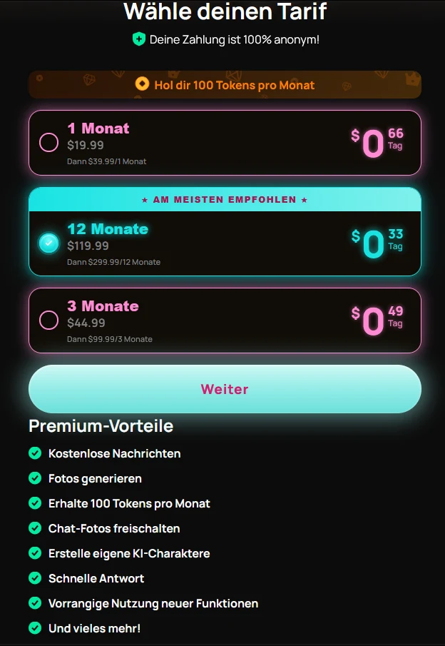 Abo-Seite von Get Harder: Premium für 1, 3 oder 12 Monate, Preis pro Tag, Verlängerung und Vorteile