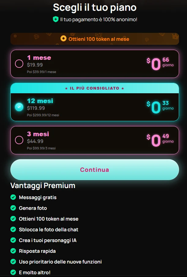 Pagina di abbonamento di Get Harder: Premium da 1, 3 o 12 mesi, prezzo al giorno, rinnovo e vantaggi