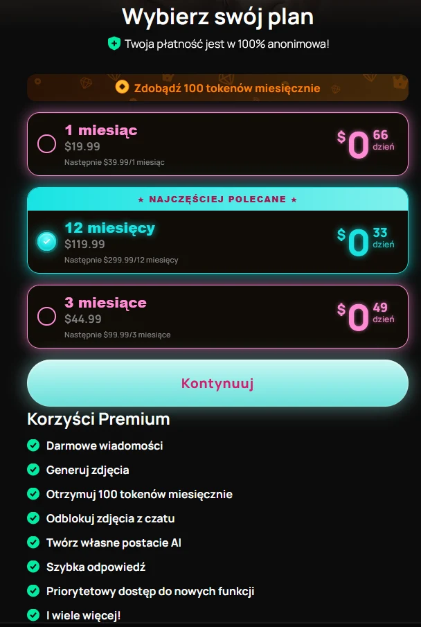 Ekran subskrypcji Get Harder: Premium na 1, 3 lub 12 miesięcy, cena za dzień, odnowienie i korzyści