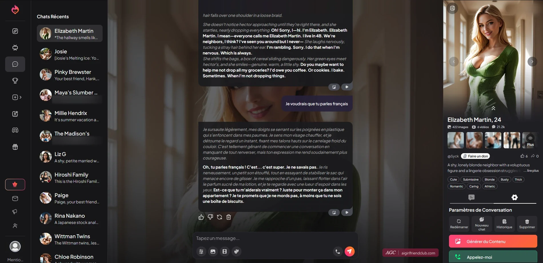 Conversation My Dream Companion : présentation en anglais, puis réponse en français après « Je voudrais que tu parles français »