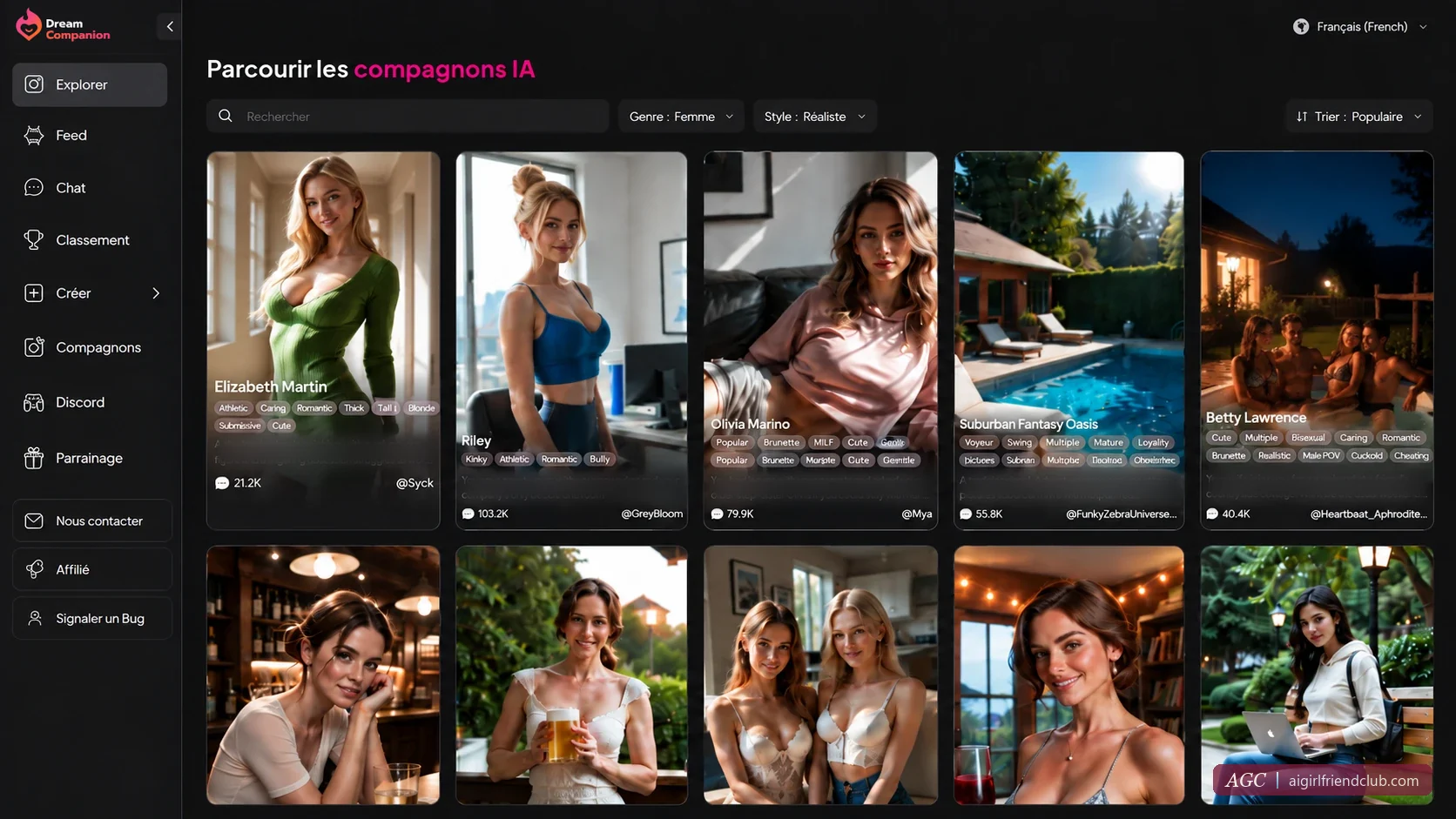 Galerie Explorer de My Dream Companion : compagnes réalistes, filtres Femme et Réaliste